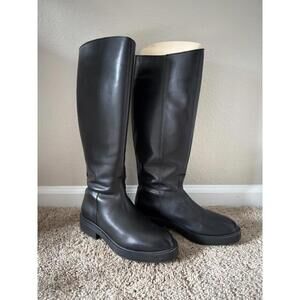 Mango Black Leather Riding Tall Leg Boot Size 9 EU 40